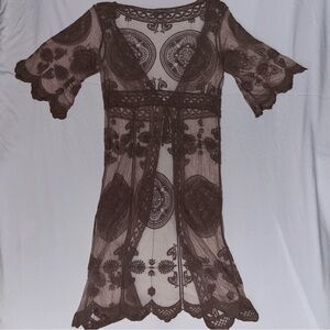 Brown Sheer Mesh Robe – Mid-Length Lingerie Cover-Up
